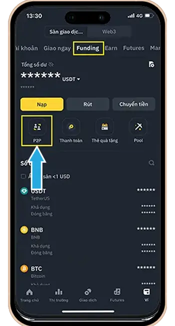 Bước 3: Chọn giao diện Funding → nhấn chọn P2P.